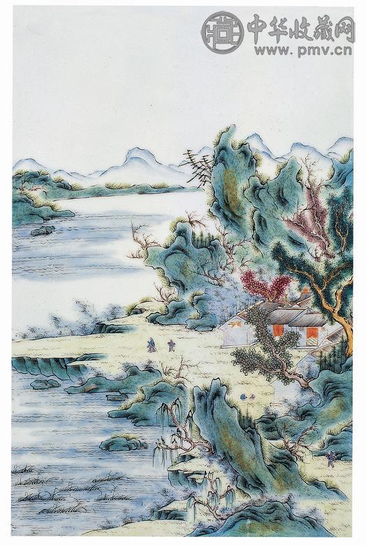 民国 粉彩山水瓷板