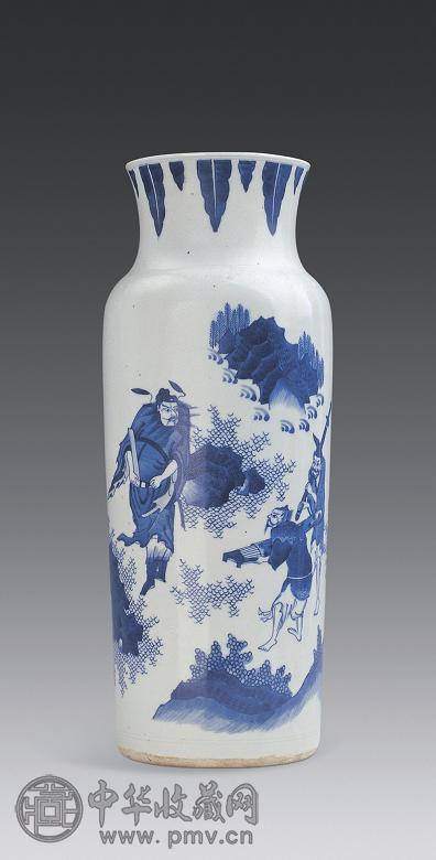 民国 青花钟馗图象腿瓶