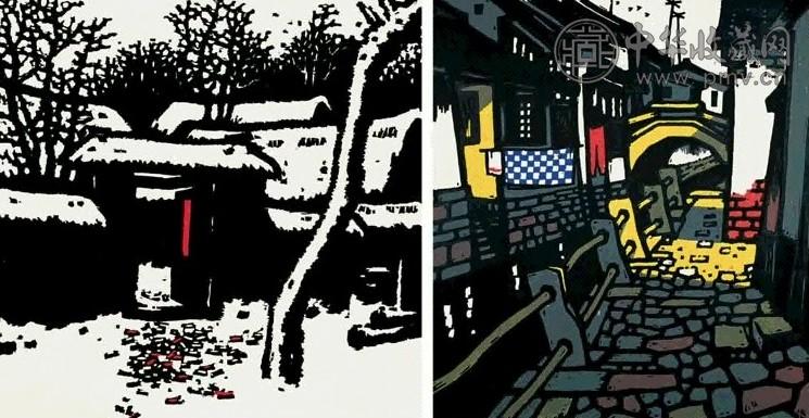 杨可扬 1983年、1987年 新年、江南古镇 木版