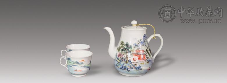 民国 粉彩茶壶(1把) 茶杯(2只)