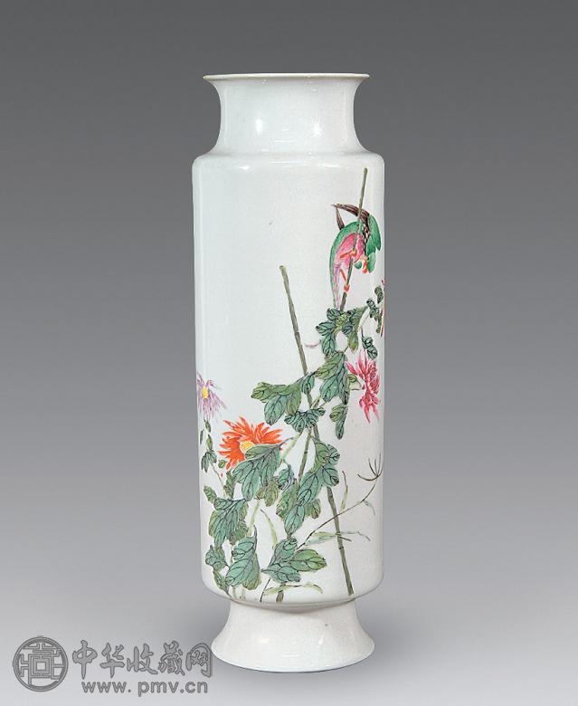 民国 粉彩花鸟纹筒瓶