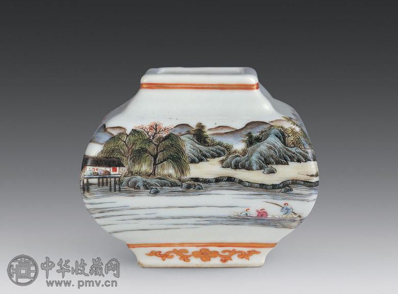 民国 粉彩山水纹方形水盂