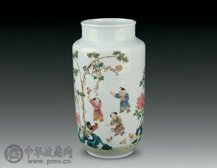 民国 粉彩婴戏花卉纹瓶