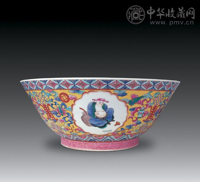 民国 粉彩开光人物八宝纹大碗
