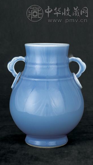 二十世纪初 蓝釉双耳瓶