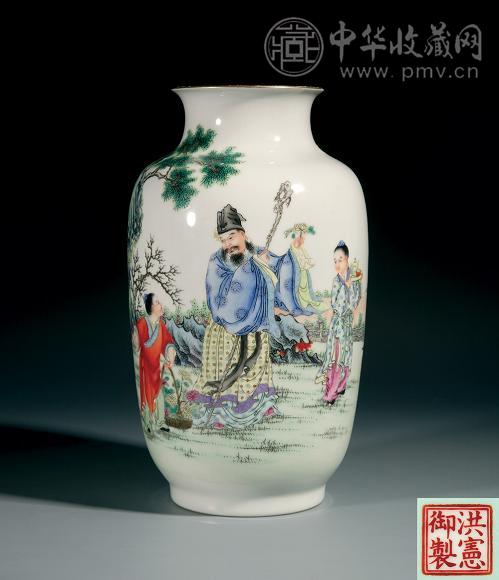 民国洪宪 彩绘陶潜图瓶