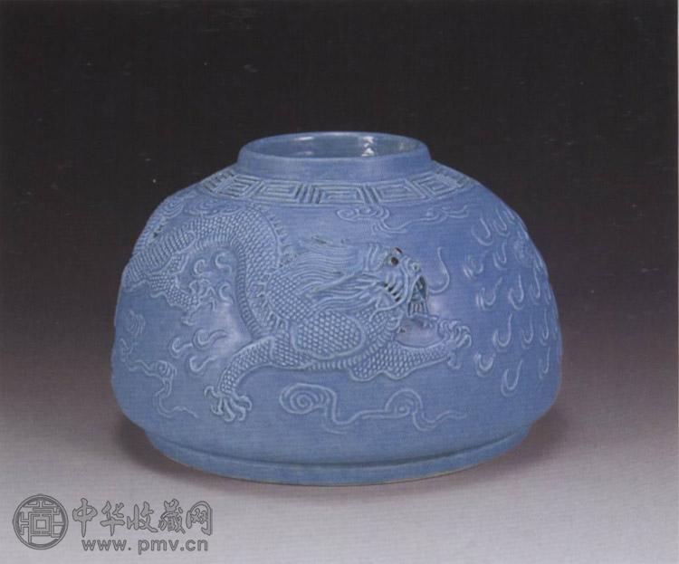 民国 炉均釉雕瓷龙纹水呈