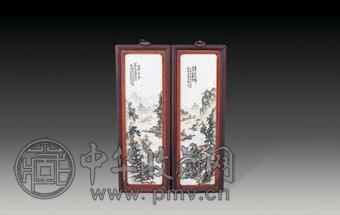 民国 粉彩山水瓷板(2件)