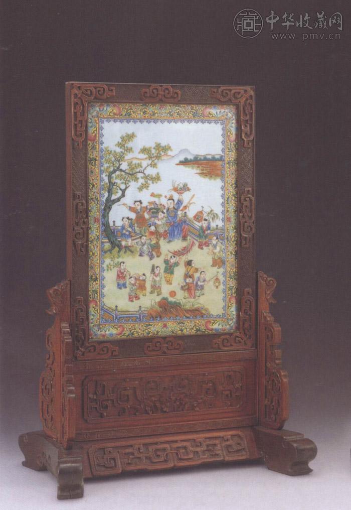 民国 粉彩婴戏图插屏