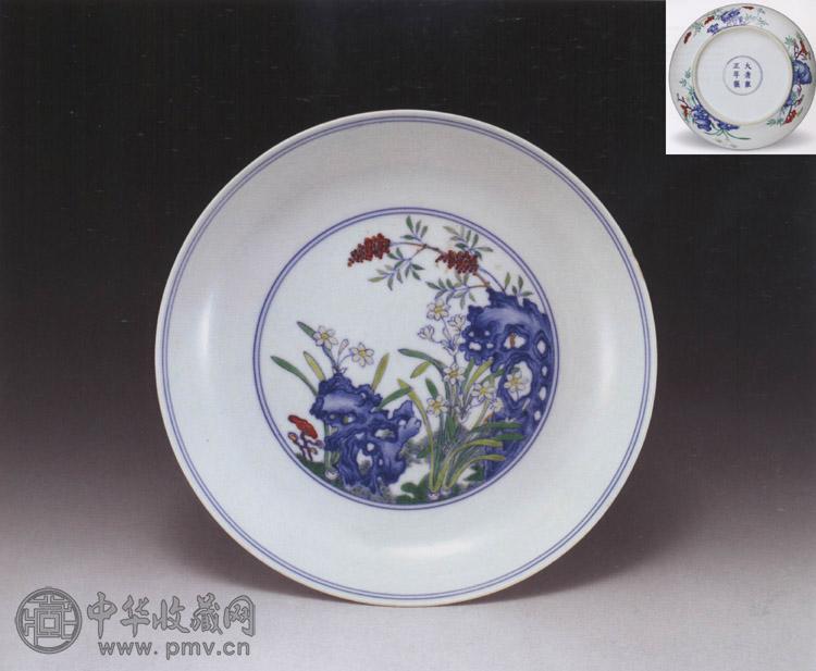 清雍正 斗彩灵仙祝寿盘