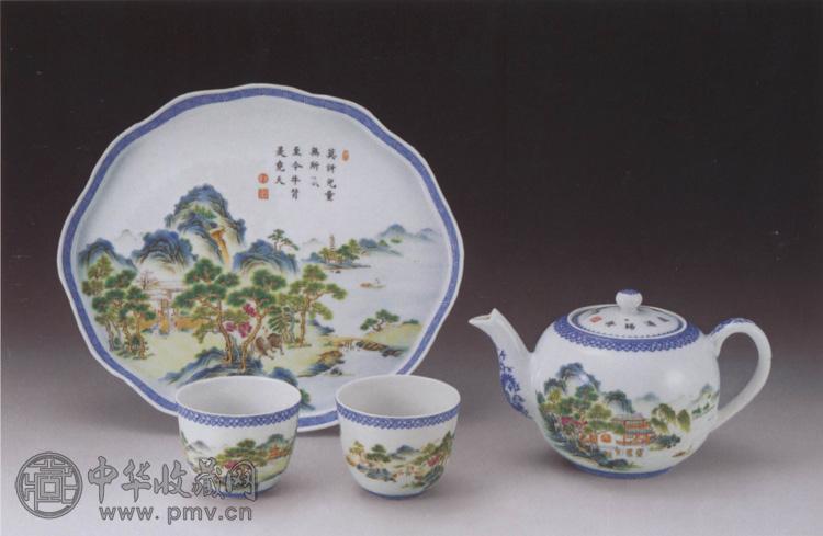 民国 彩山水茶具 四件