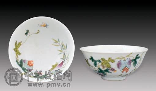 民国 粉彩癞瓜过枝碗(2件)