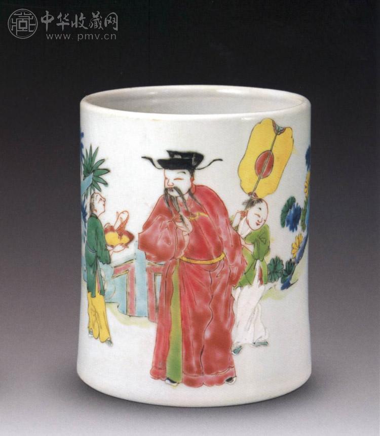 民国 粉彩人物笔筒