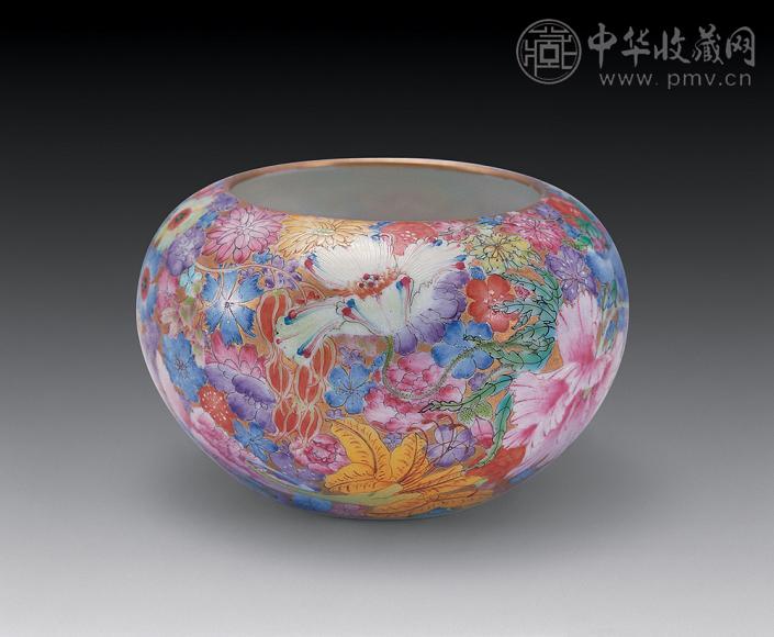 民国 金地粉彩繁花纹圆洗