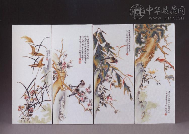 民国 程意亭、刘雨岑绘花鸟瓷板四幅