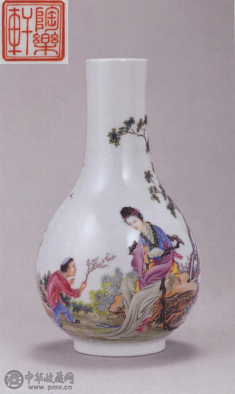 民国 粉彩折桂图直颈瓶