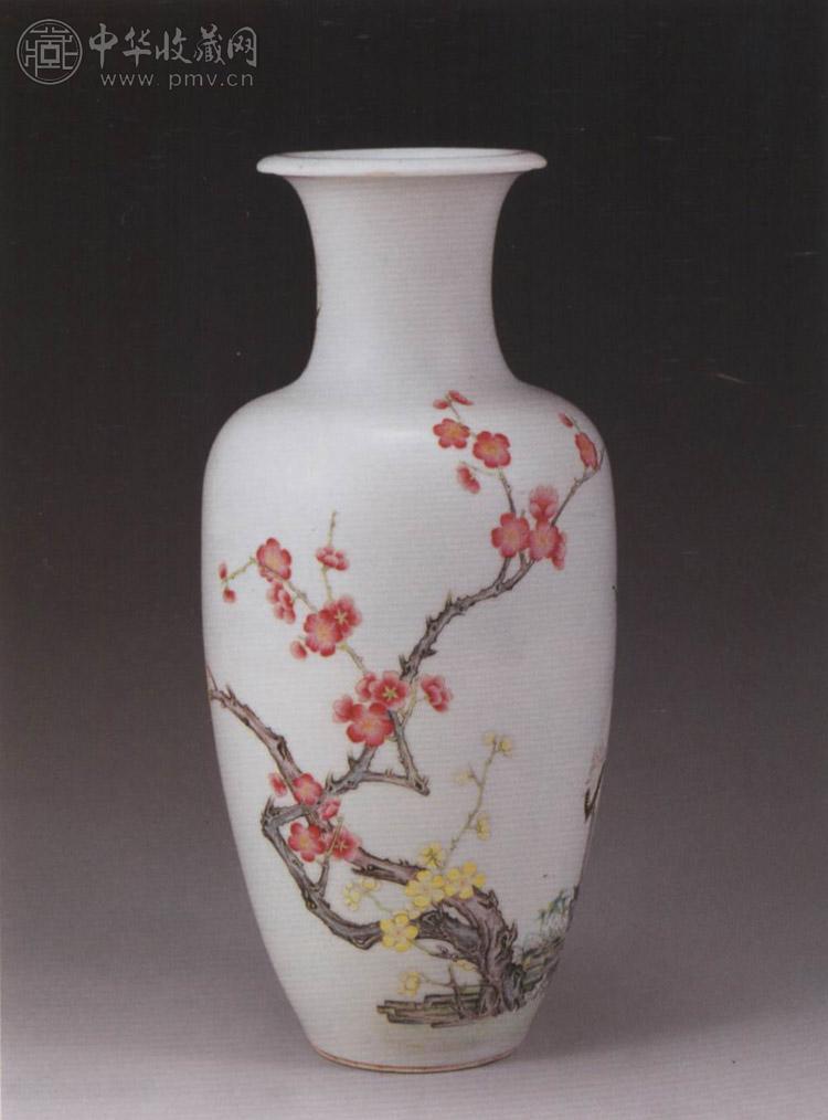 民国 粉彩梅花双鹤瓶
