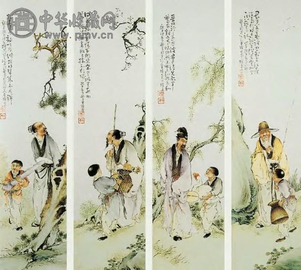 民国 粉彩王琦画人物瓷屏(4块)