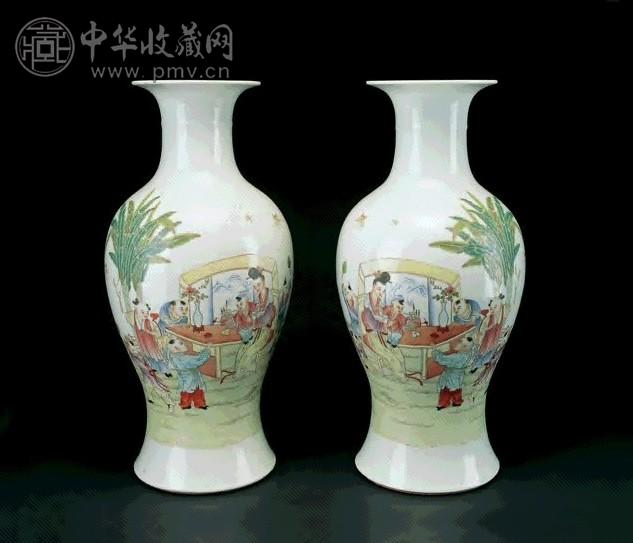 民国 粉彩婴戏图观音瓶(1对)