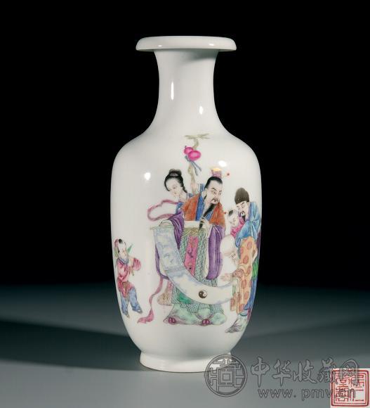 民国 彩绘寿老视轴图瓶