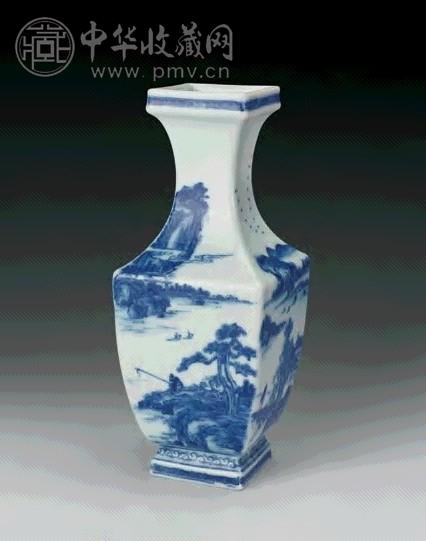 民国 青花通景山水纹方瓶