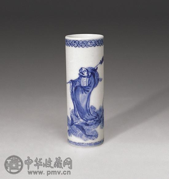 民国 青花达摩小笔筒