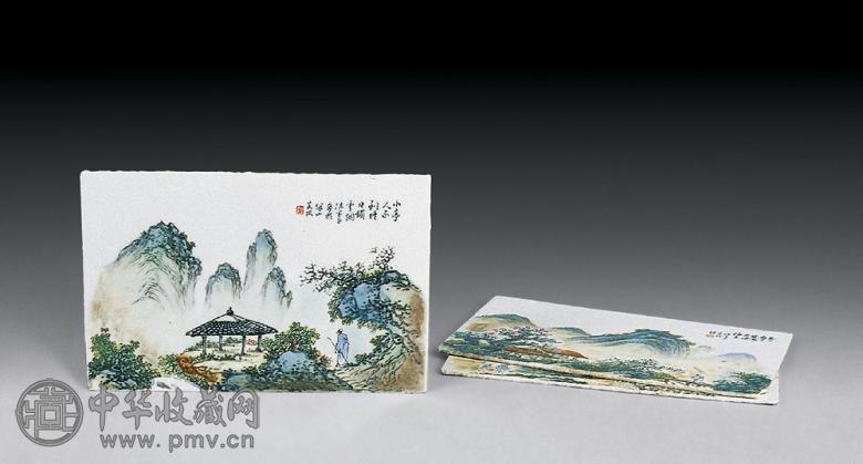 民国 粉彩山水小瓷板(3块)