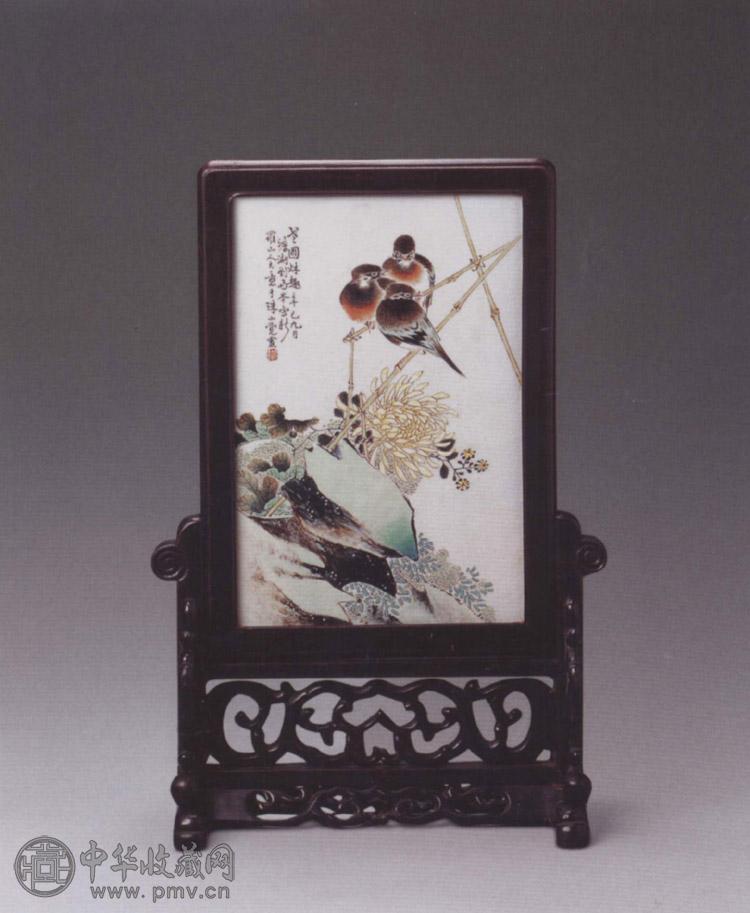 民国 粉彩刘雨芩绘花鸟图瓷板