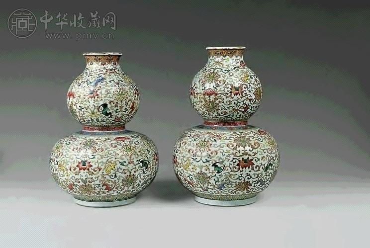 民国 粉彩福寿葫芦瓶 一对