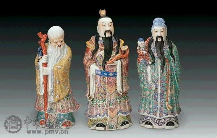 民国 粉彩福禄寿三星像