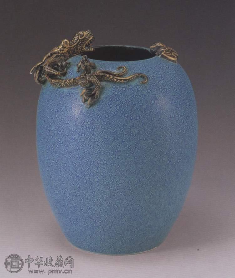 民国 炉钧釉描金螭龙罐
