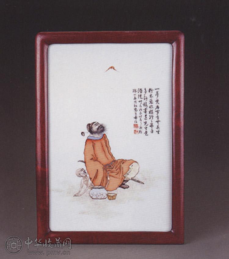 民国 刘希任绘粉彩灵馗图瓷板