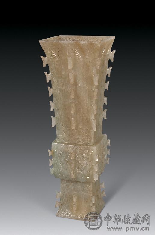 明 青白玉出戟方觚