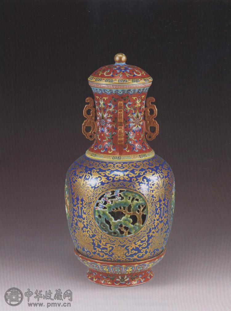 民国 锦地开光描金花卉转心瓶