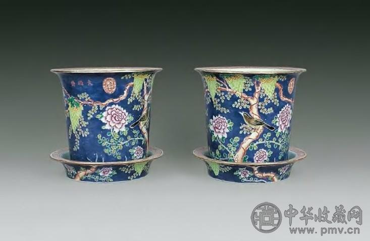 民国 紫地粉彩“大雅斋”花盆(1对)