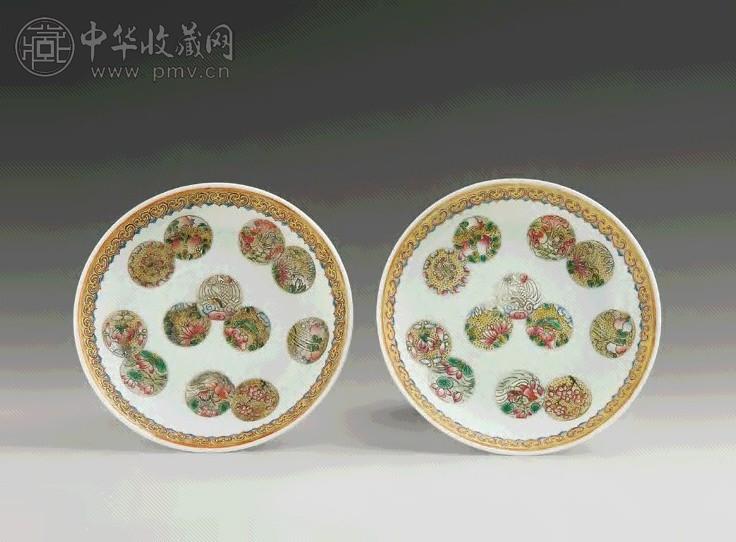 民国 粉彩皮球花纹盘