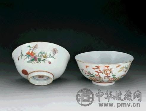 民国 粉彩博古纹碗(1对)