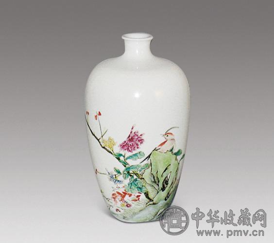 民国 粉彩花鸟纹瓶