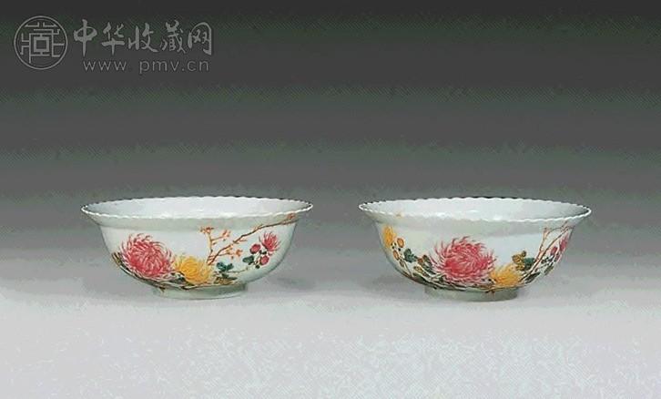民国 粉彩菊花花口碗(1对)