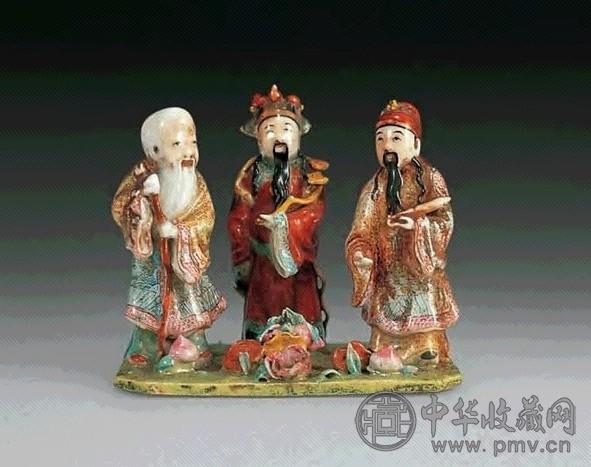 民国 粉彩福禄寿三星瓷塑
