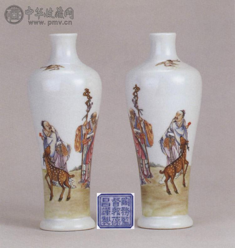 民国 粉彩福禄寿图小瓶(1对)