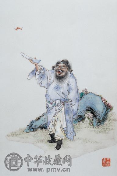 民国 粉彩福在眼前瓷板