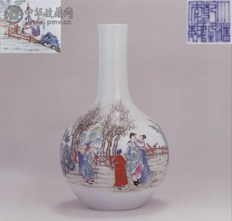 民国 粉彩木兰归家图小天球瓶