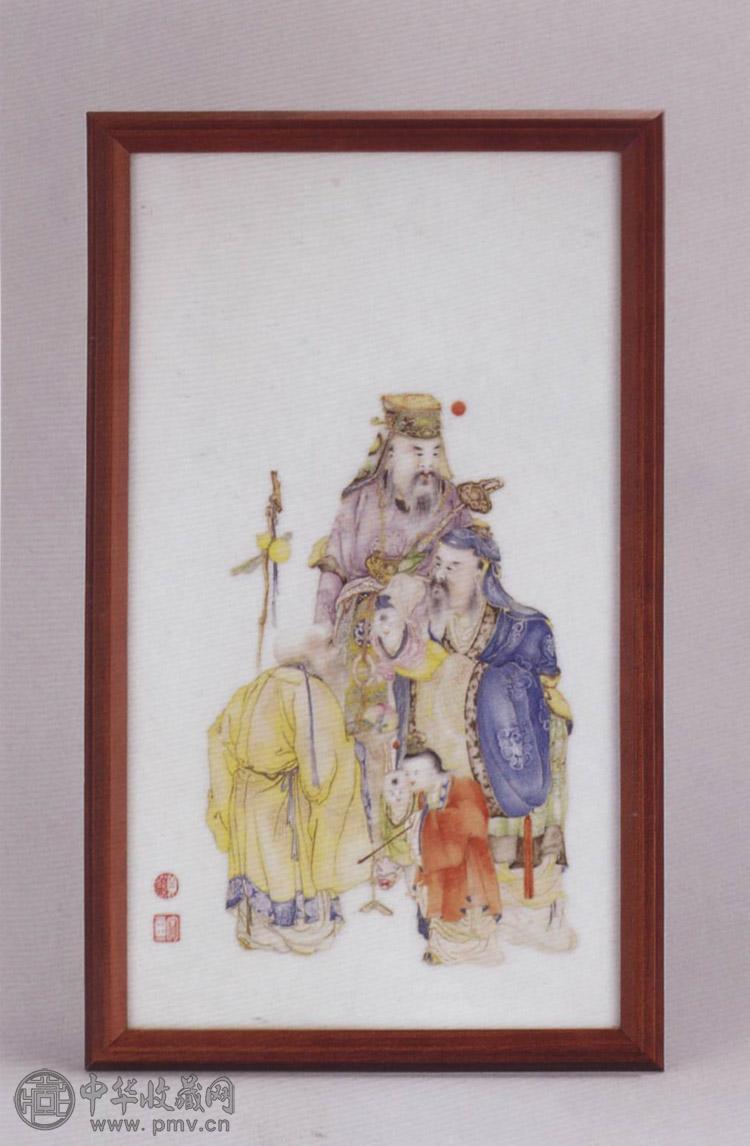 民国 粉彩三星图瓷板