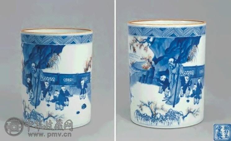 清康熙青花釉里红人物图笔筒收藏资讯|艺术家|书画家|书画名人