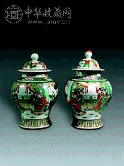 民国 五彩人物罐(2件)