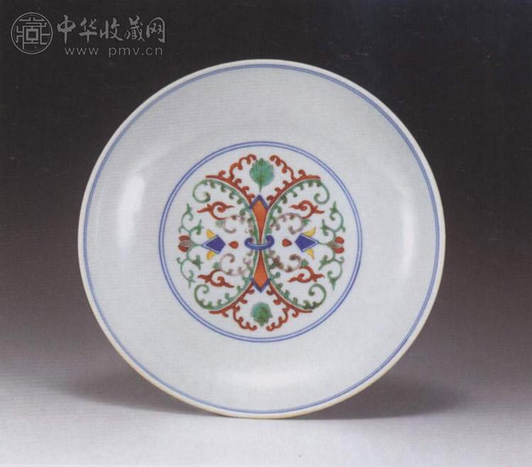 清道光 五彩佛花盘