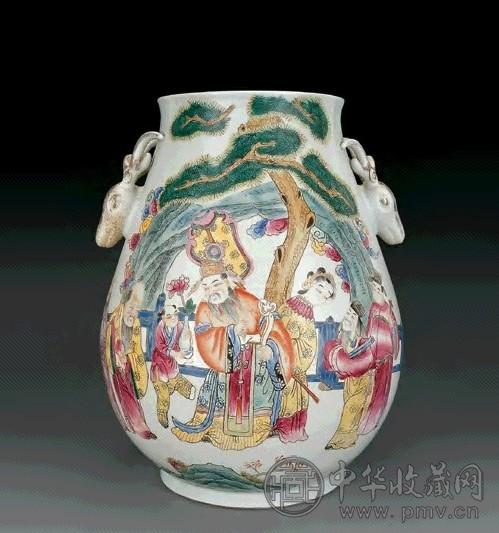 民国 粉彩人物鹿头尊