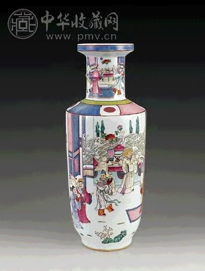 民国 粉彩人物棒槌瓶