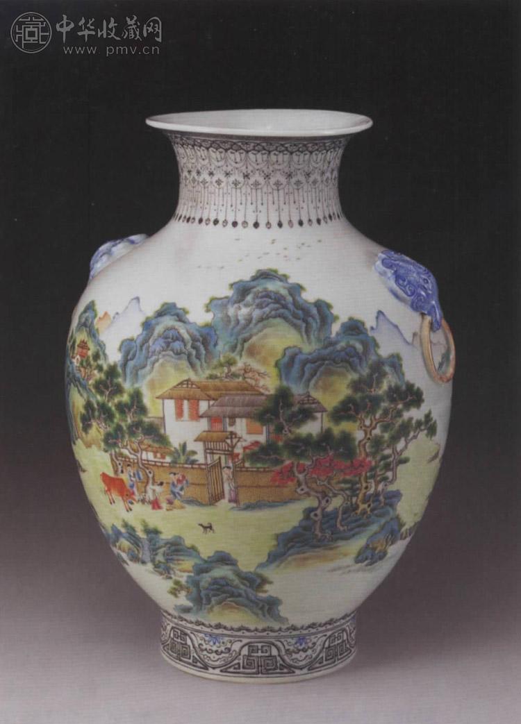 民国 粉彩山水灯笼瓶